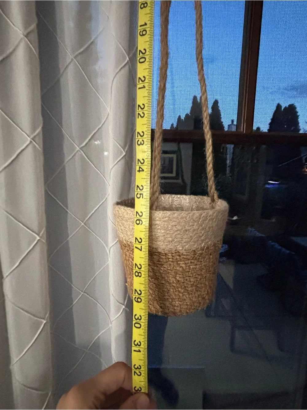 Two-Tone Woven 3-Rope Hanging Planter Natural Cream Jute Plastic lining 4” Home